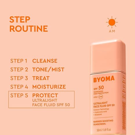BYOMA SPF 50 Face Fluid - Ultra-Lightweight Facial Sunscreen for All Skin Tones - Luminous Glow, No White Cast - SPF Moisturizer Strengthens Skin Barrier - 1.69 fl.oz