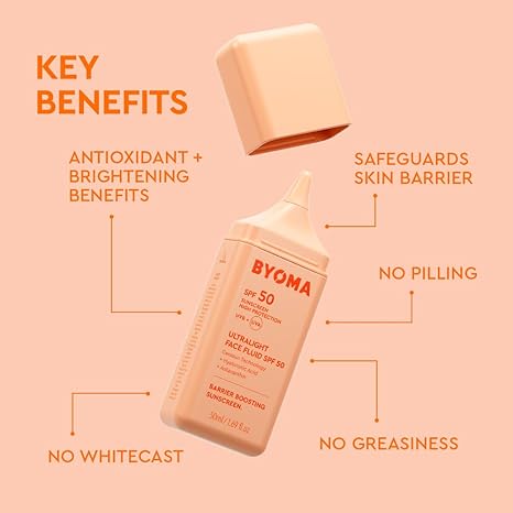 BYOMA SPF 50 Face Fluid - Ultra-Lightweight Facial Sunscreen for All Skin Tones - Luminous Glow, No White Cast - SPF Moisturizer Strengthens Skin Barrier - 1.69 fl.oz