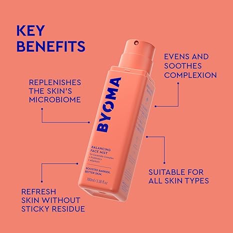 BYOMA Balancing Face Mist - pH Balanced Face Toner with Ceramides, Probiotics & Allantoin - Alcohol Free Toner Spray - Balance, Soothe & Refresh Throughout The Day - 3.38 fl. oz