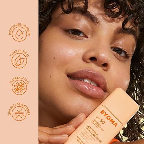 BYOMA SPF 50 Face Fluid - Ultra-Lightweight Facial Sunscreen for All Skin Tones - Luminous Glow, No White Cast - SPF Moisturizer Strengthens Skin Barrier - 1.69 fl.oz
