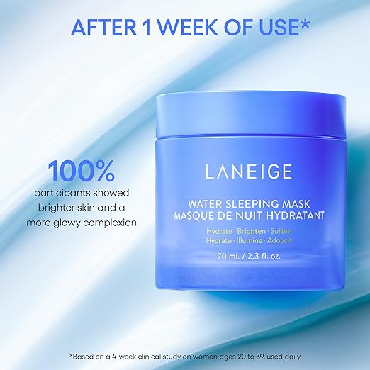 LANEIGE Water Sleeping Mask: Hydrating Korean Overnight Mask with Squalane & Probiotic-Derived Complex, for Bright, Glowing Skin & Barrier Support