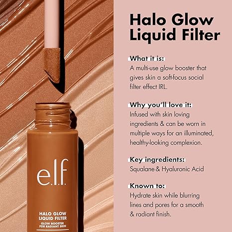 e.l.f. Halo Glow Liquid Filter, Complexion Booster For A Glowing, Soft-Focus Look, Infused With Hyaluronic Acid, Vegan & Cruelty-Free